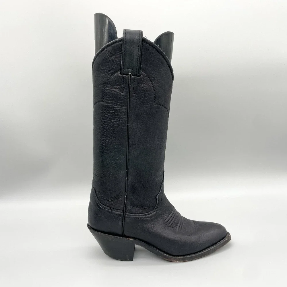 Justin Womens 4B Western Cowgirl Boots Black Elk Skin Leather Tall VTG Goth USA